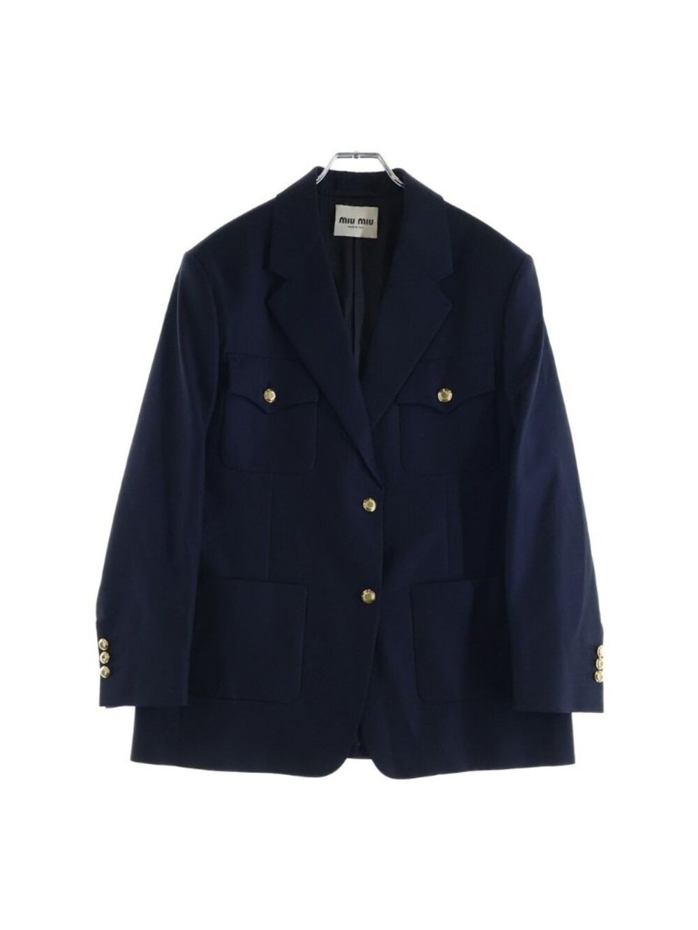 Miu Miu 4 Pockets Jacket Single Breasted Tailored Wool Back Logo Navy